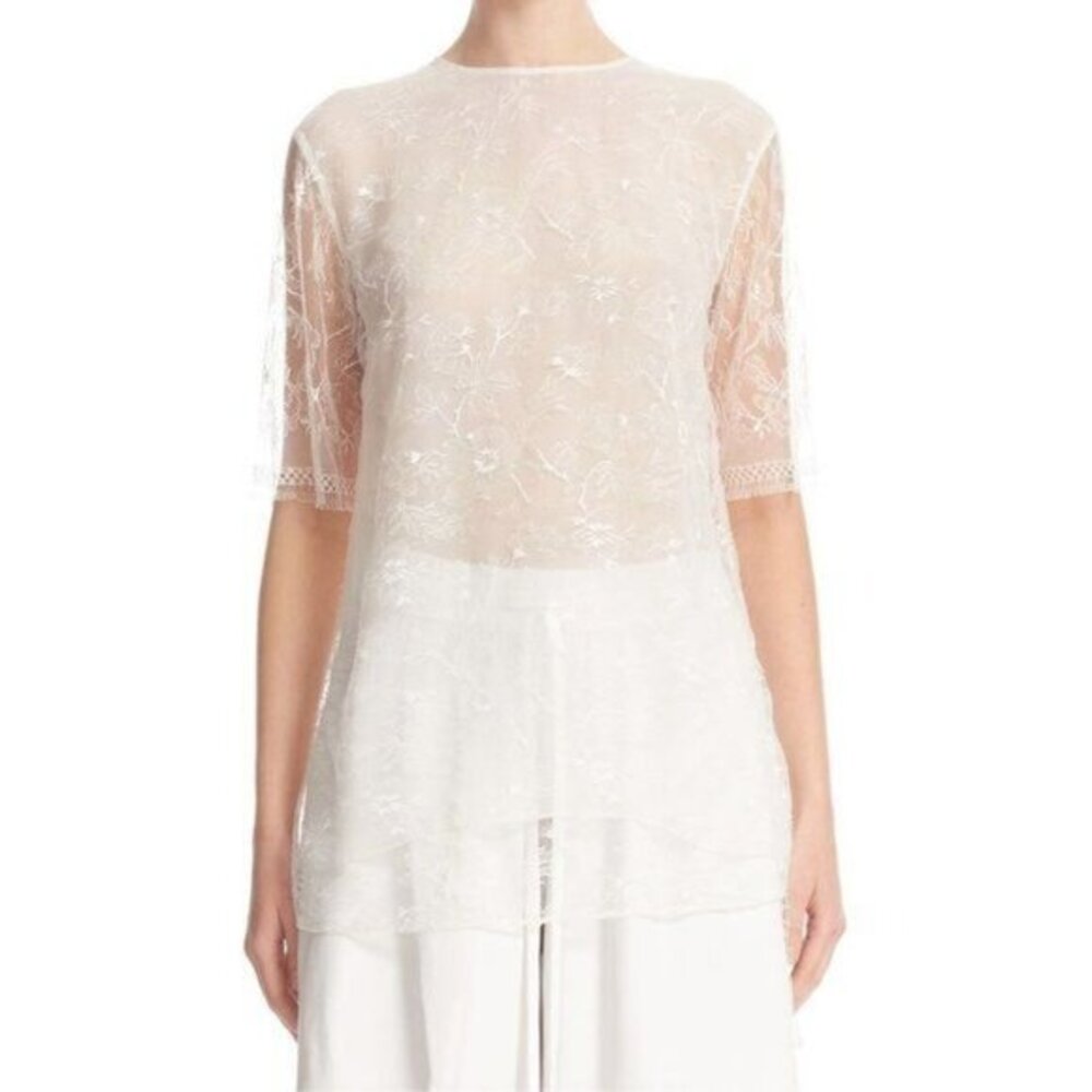 Adam Lippes White Lace Blouse Top Sheer Floral Lace Tunic Top SZ 8 NWT